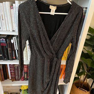 altar'd state gold/silver metallic striped long sleeved wrap dress size s